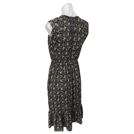 J.Crew Women's Black Floral Sleeveless Ruffle Peasant Blouson Midi Dress Size XS