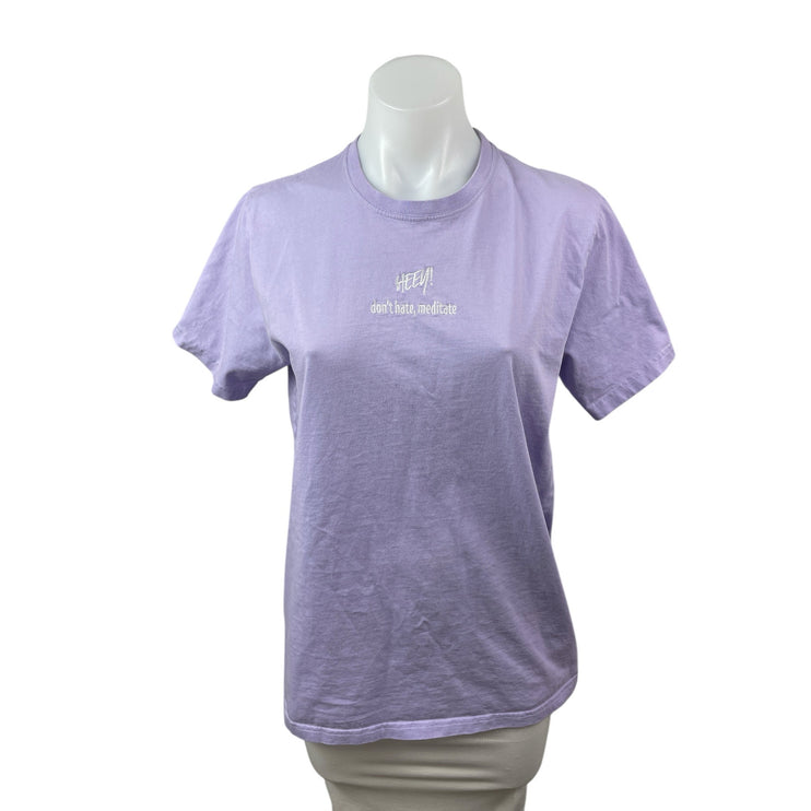 Its Heey Purple Lilac Don't Hate Meditate Short Sleeve T Shirt Tee Top Size S