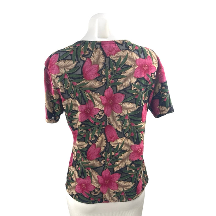 Frazier Lawrence Women's Multicolor Floral Short Sleeve Tee Blouse Top Size L