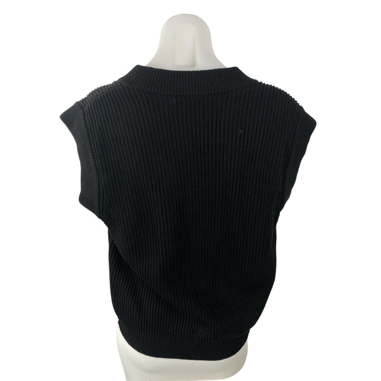 Zara Women's Black Ribbed Knit V Neck Sleeveless Crop Sweater Vest Top Size M