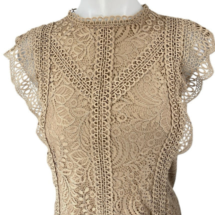 Cable & Gauge Brown Tan Floral Lace Mock Neck Sleeveless Blouse Tank Top Size XS