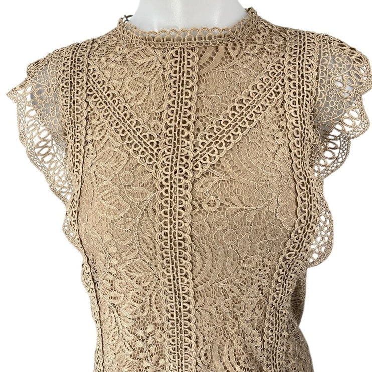 Cable & Gauge Brown Tan Floral Lace Mock Neck Sleeveless Blouse Tank Top Size XS