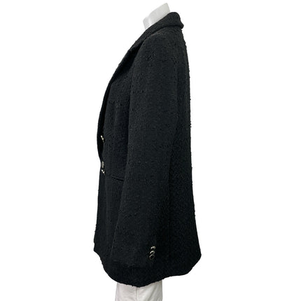 H&M Women's Black Tweed Textured Double Breasted Peak Lapel Blazer Coat Jacket L