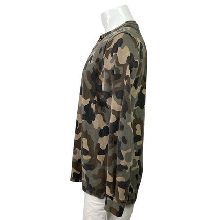 Buckhorn River Mens Green Camo Camouflage  Long Sleeve Henley Sweater Top Size M
