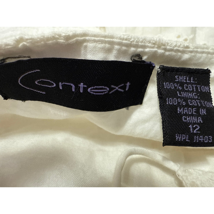 Context White Embroidered Eyelet V-neck Sleeveless Cami Camisole A-line Dress