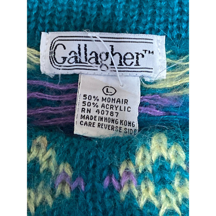 Gallagher Women's Blue Fair Isle Floral Long Sleeve Crew Neck Sweater Top Size L