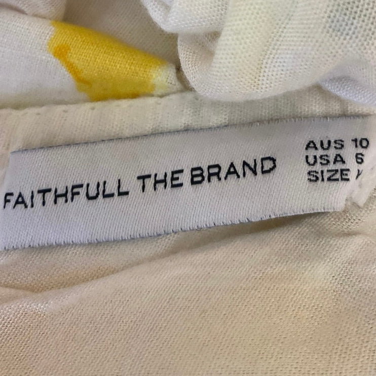 Faithfull The Brand El Rio 100% Linen Yellow Floral Cutout A Line Maxi Dress 6