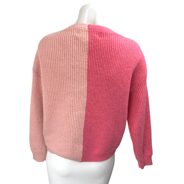 Pink Martini Women's Colorblock Ribbed Knit Button Down Cardigan Sweater Top XS