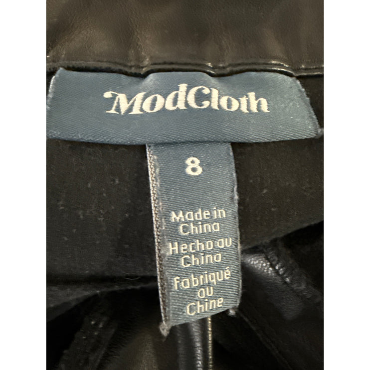 Modcloth Women's Black Faux Leather Vegan Flared Bootcut Trousers Pants Size 8
