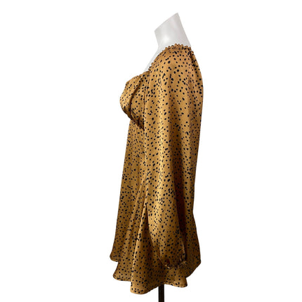 MISSGUIDED Women's Gold Black Long Sleeves Polka Dots Sweetheart Mini Dress Sz 2