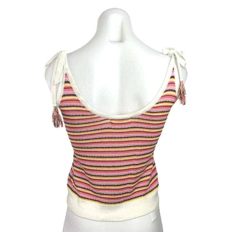 BB Dakota Women's Striped Pink Tie Knot Strap Scoop Neck Pullover Blouse Top XS