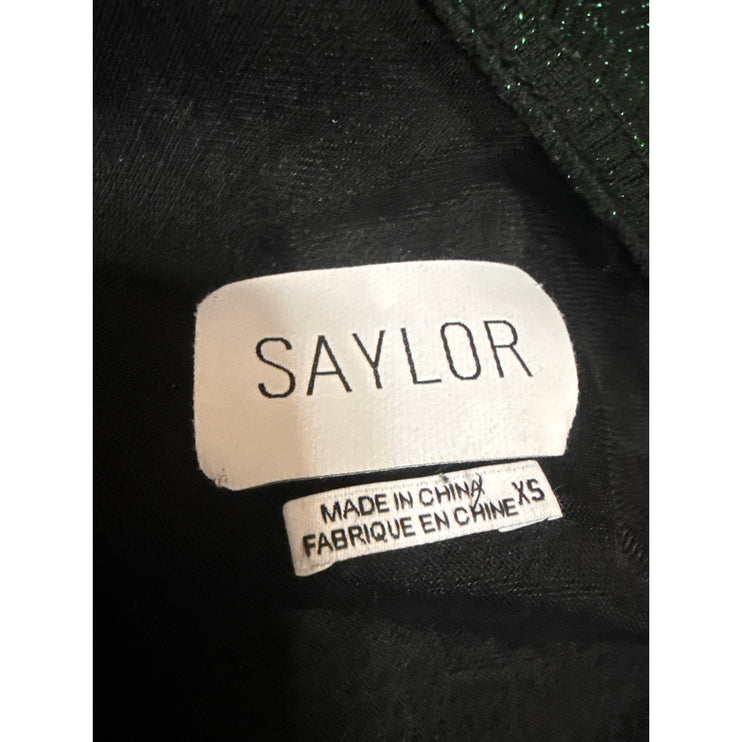 NEW Saylor Hilaria Feather Metallic Ribbed Knit Ruched Midi Bodycon Dress Sz XS