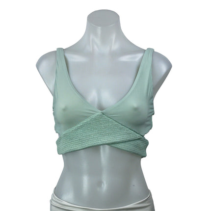 Pilyq Azura Light Green Sleeveless Smocked Adjustable Bikini Top Swimwear Size L