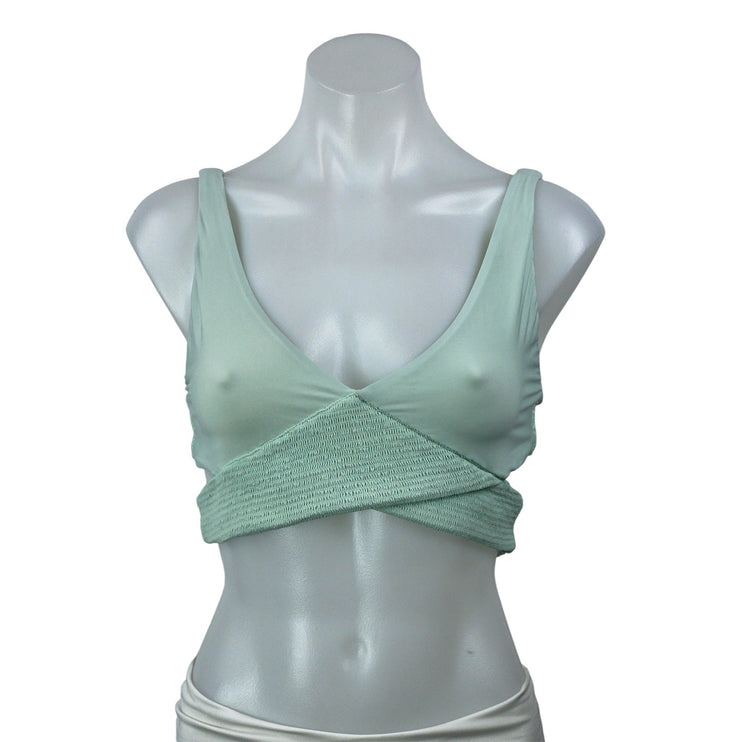 Pilyq Azura Light Green Sleeveless Smocked Adjustable Bikini Top Swimwear Size L