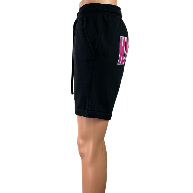 BELLA+CANVAS Women's Black Fleece Graphic Print Drawstring Casual Sweat Shorts S