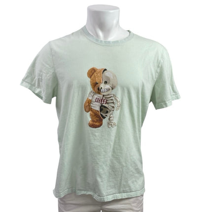 Men's Green Bear Skeleton Skull Graphic Short Sleeve Crew Neck T Shirt Tee Top M
