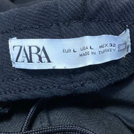 Zara Women's Black High Rise Elastic Waist Straight Leg Pull On Trousers Pants L