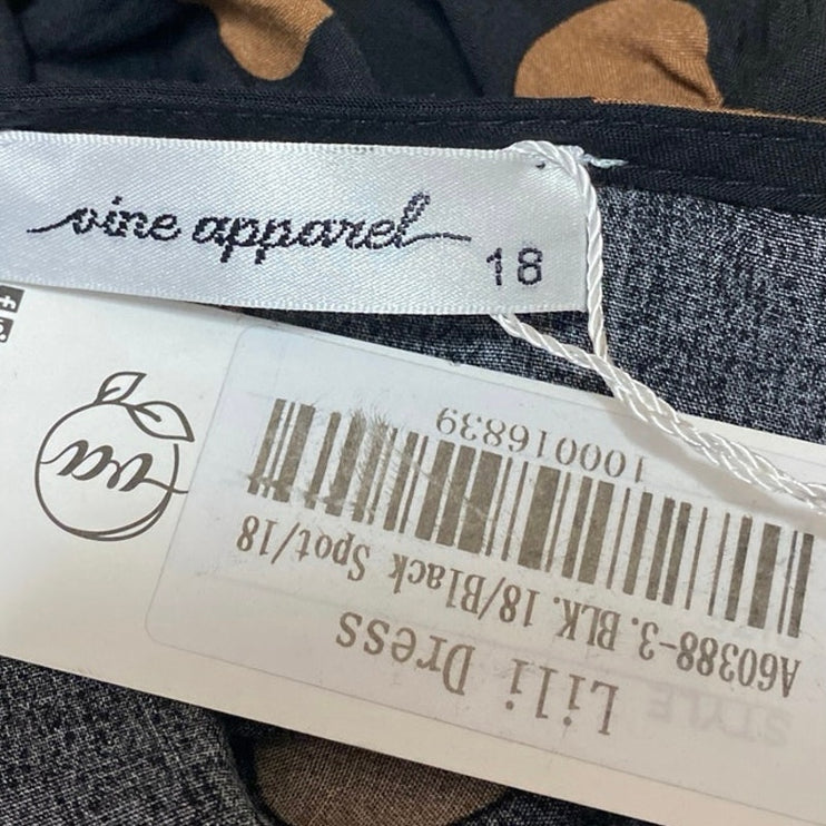 NEW Vine Apparel Lili Black Tan Polka Dot Short Sleeve Fit & Flare Maxi Dress 18