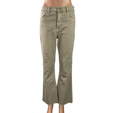 MNG Mango Sienna Olive Green High Rise Flared Bootcut Denim Jeans Pants Size 8