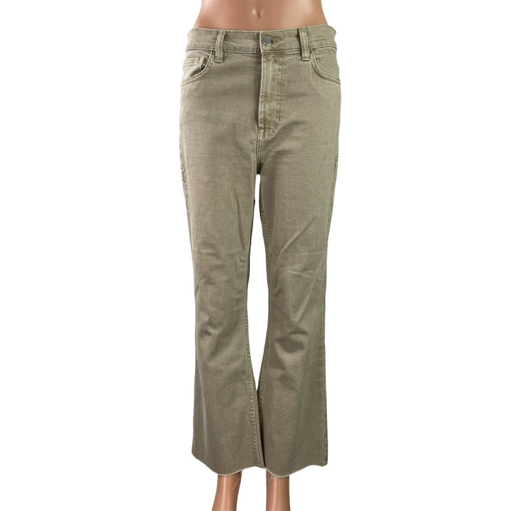 MNG Mango Sienna Olive Green High Rise Flared Bootcut Denim Jeans Pants Size 8