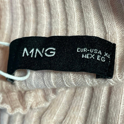 MNG Mango Women's Pink Ribbed Knit Mock Neck Long Sleeve Sweater Top Size XL