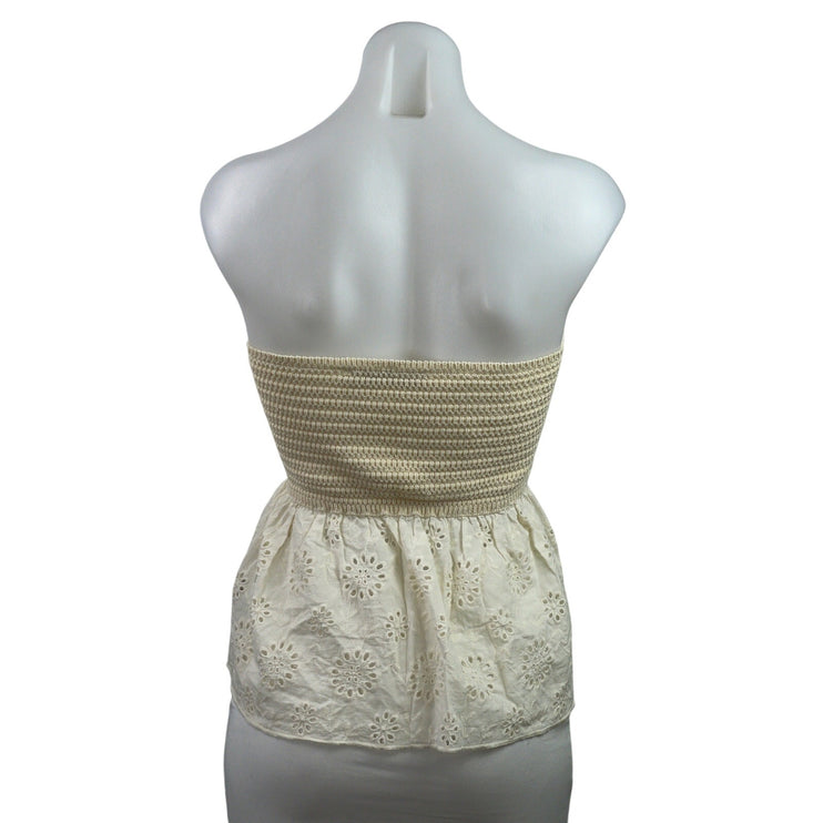 Zara Cream Crochet Knit Eyelet Embroidered Twist Front Strapless Tube Tank Top S
