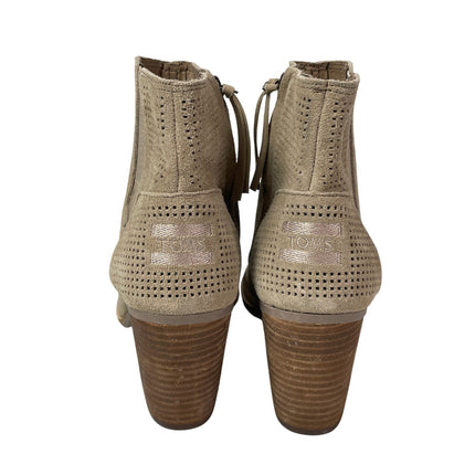NEW TOMS Majorca Women's Perforated Suede Open Toe Block Heels Ankle Booties 10