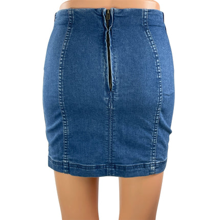 Free People Women's Blue Medium Wash High Waist Denim Jean Pencil Mini Skirt 0