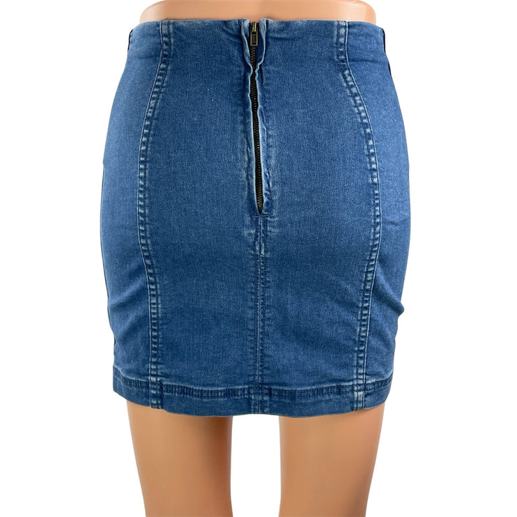 Free People Women's Blue Medium Wash High Waist Denim Jean Pencil Mini Skirt 0