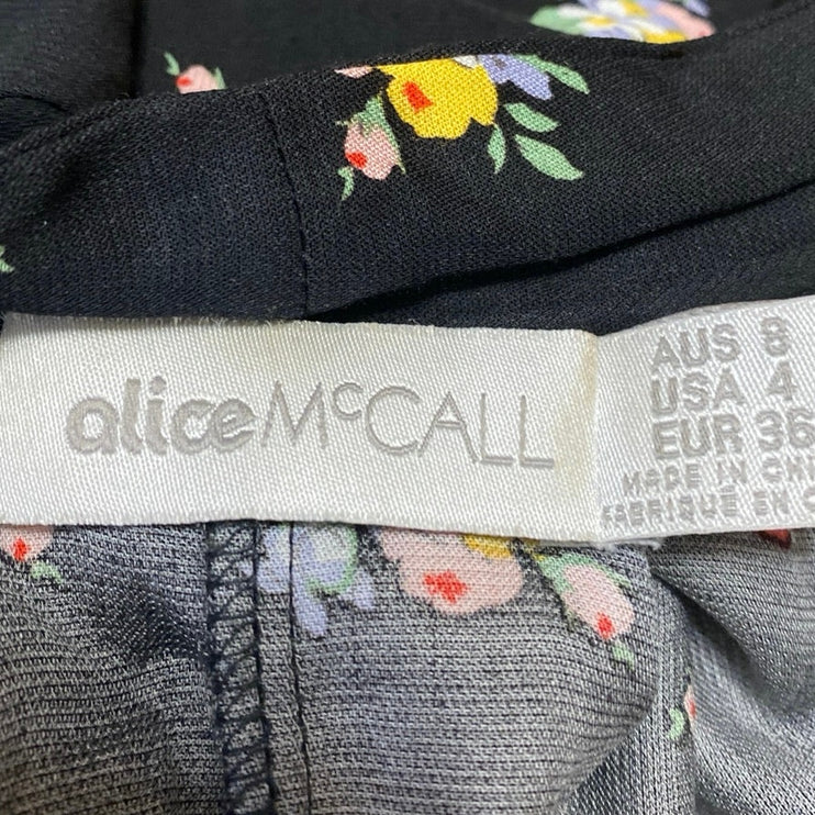 Alice McCall Black Floral Long Sleeve Tie Neck V Neck Playsuit Romper Shorts 4