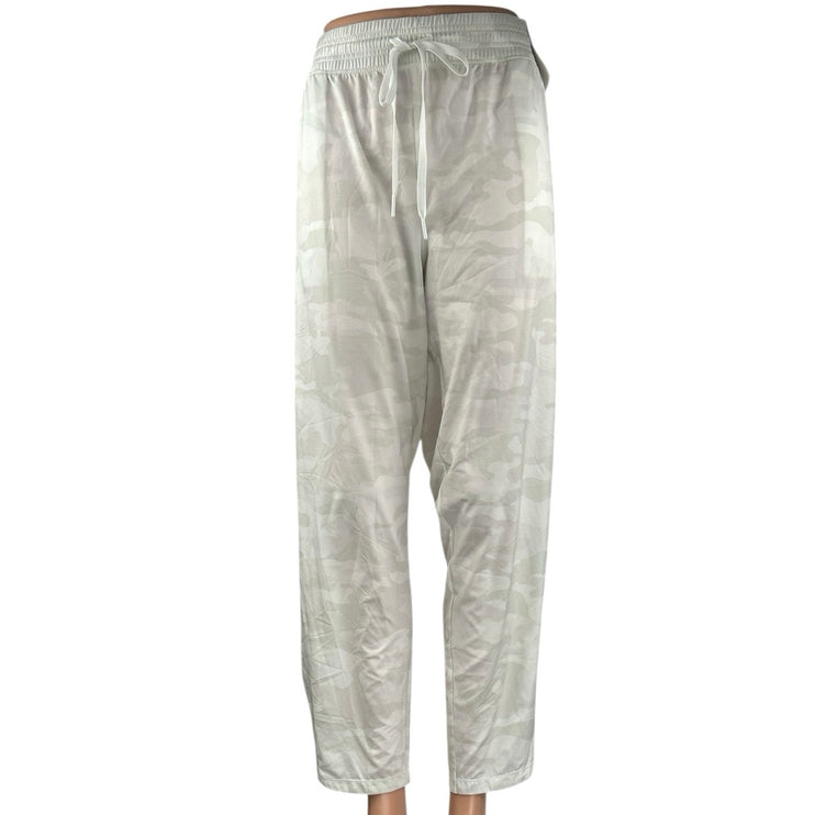 NEW Gap Runaround Womens White Gray Camo Drawstring Wide Leg Sweat Pants Size XL