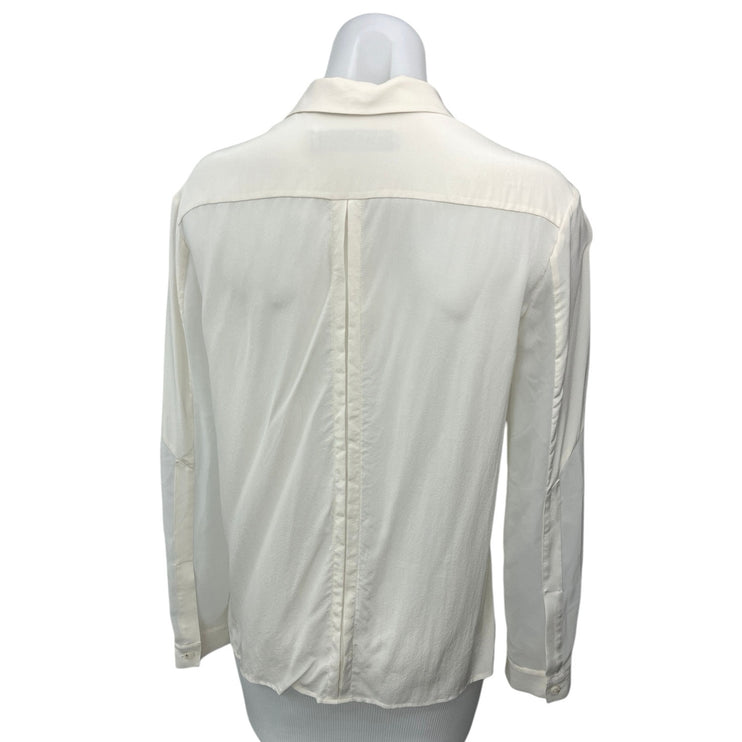 AllSaints White 100% Silk Button Down Collar Long Sleeve Shirt Blouse Top Size 6