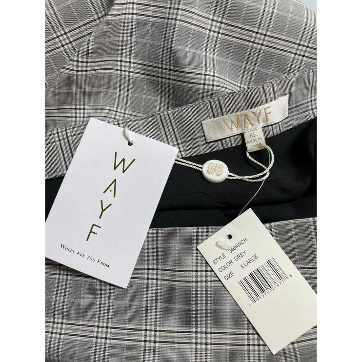NEW Wayf Women's Gray Plaid Flannel Tartan Slit High Waist Mini Pencil Skirt XL