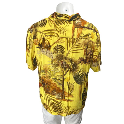 H&M Men's Multicolor Yellow Tropical Print Short Sleeve Button Down Shirt Top L