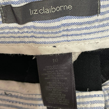 Liz Claiborne Womens Black Pleated High Waist Wide Leg Chino Bermuda Shorts 10