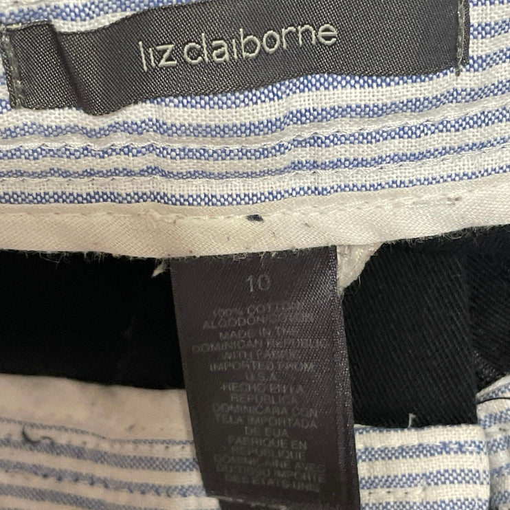 Liz Claiborne Womens Black Pleated High Waist Wide Leg Chino Bermuda Shorts 10