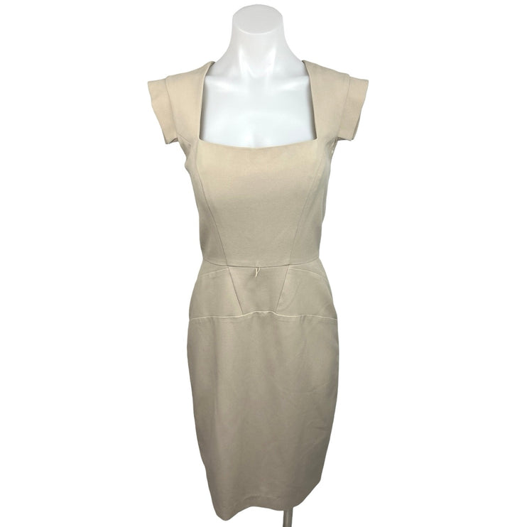 Ava & Aiden Beige Square Neck Short Sleeve Career Mini Sheath Dress Size 2