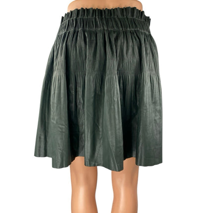 7 For All Mankind Green Faux Leather Elastic Waist Mini A-Line Flared Skirt Sz M