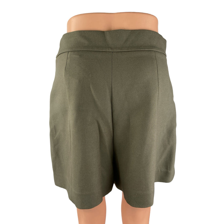 Zara Women's Green High Waisted Gold Buttons Casual Wide Leg Sailor Shorts Sz M