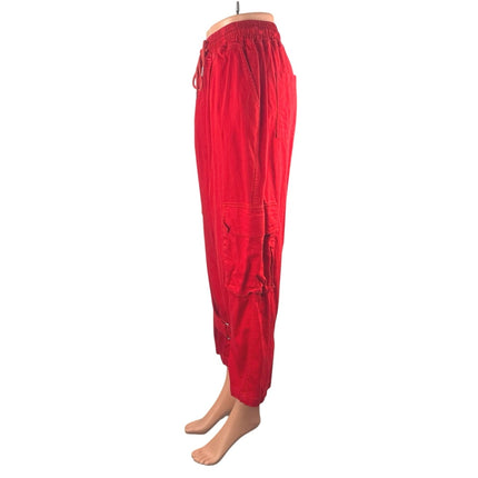 Kol Me Baby Women's Red Cropped High Rise Baggy Cargo Trousers Pants Size S