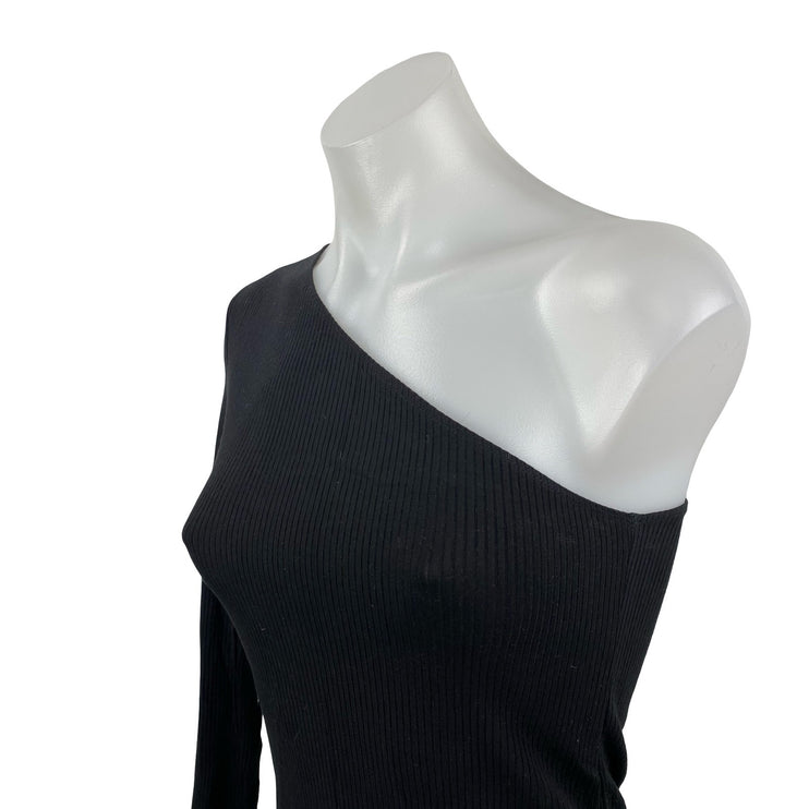 Reformation Stewart Womens Black Ribbed Knit One Shoulder Sculpt Crop Top Size S