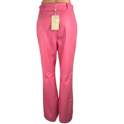 Meshki Women's Faux Leather Pink High Rise Tyra Straight Leg Regular Pants Sz M