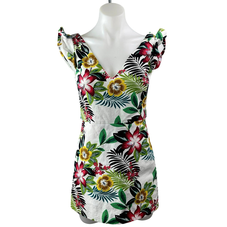 Zara Women's Multicolor Tropical Ruffle Flutter Sleeve Mini Jumpsuit Romper Sz S