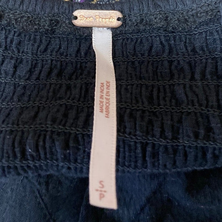 Free People Datura Black Floral Embroidered Sleeveless Bustier Corset Crop Top S