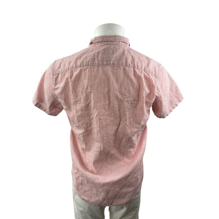 J.Crew Mens Red Striped Linen Slim Fit Short Sleeve Pocket Button Up Shirt Top M