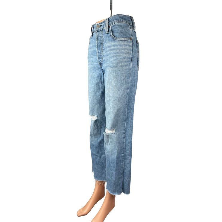 Levi's Womens Light Blue Distressed Raw Frayed Hem Straight Denim Jeans Pants 25