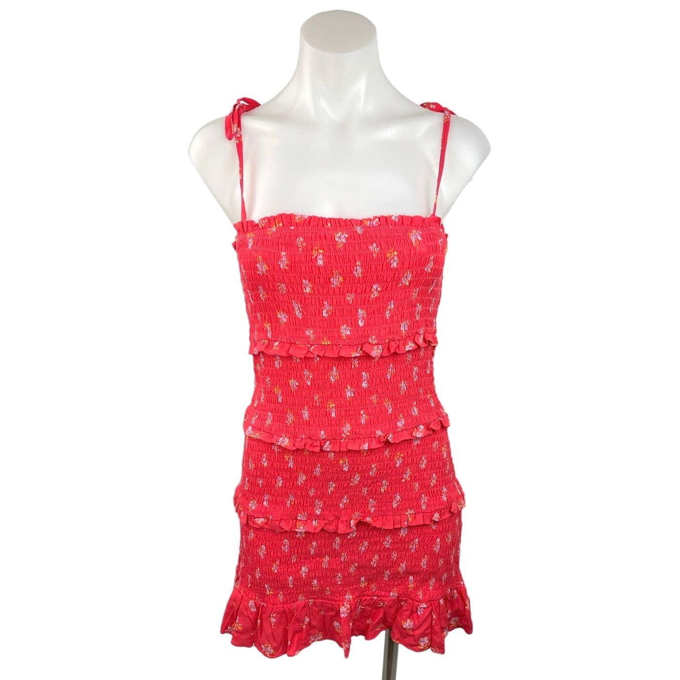 american eagle mini dresses American Eagle NWT Orange Floral Smocked Ruffle Summer Tiered Mini Dre – Brie