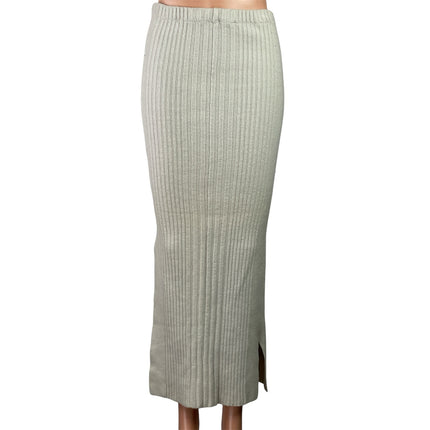 Maria Dora Womens Beige Cashmere Ribbed Knit Stretch Slit Maxi Bocycon Skirt M