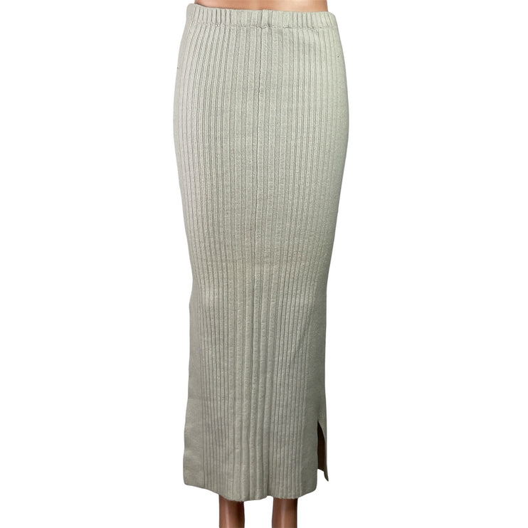 Maria Dora Womens Beige Cashmere Ribbed Knit Stretch Slit Maxi Bocycon Skirt M