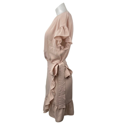 Aritzia Wilfred Women's Light Pink Ruffle Short Sleeve Mini Wrap Tie Dress Sz S